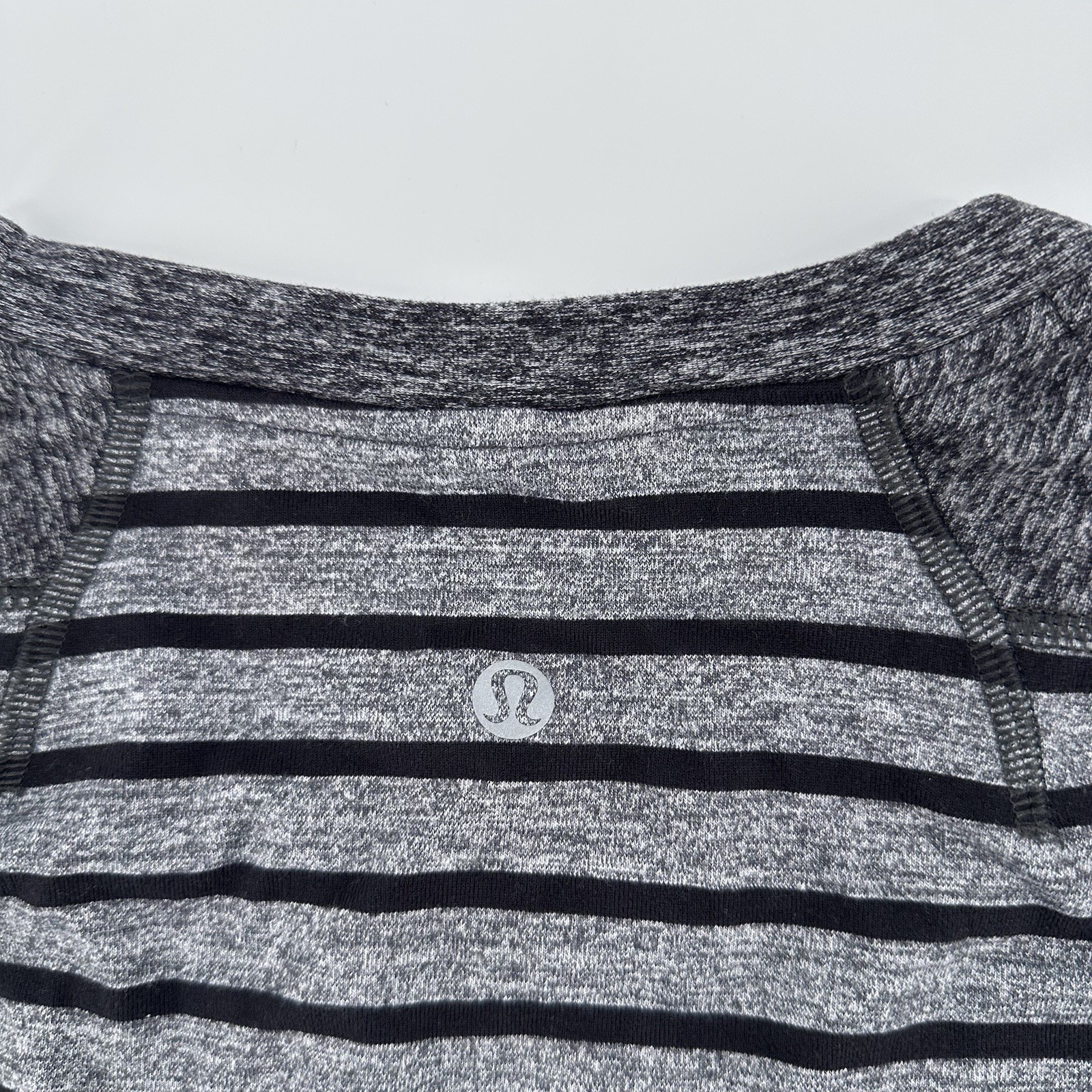 Lululemon Shirt Mens Large Surge Warm Crew Long Sleeve Black Gray Striped gallery
