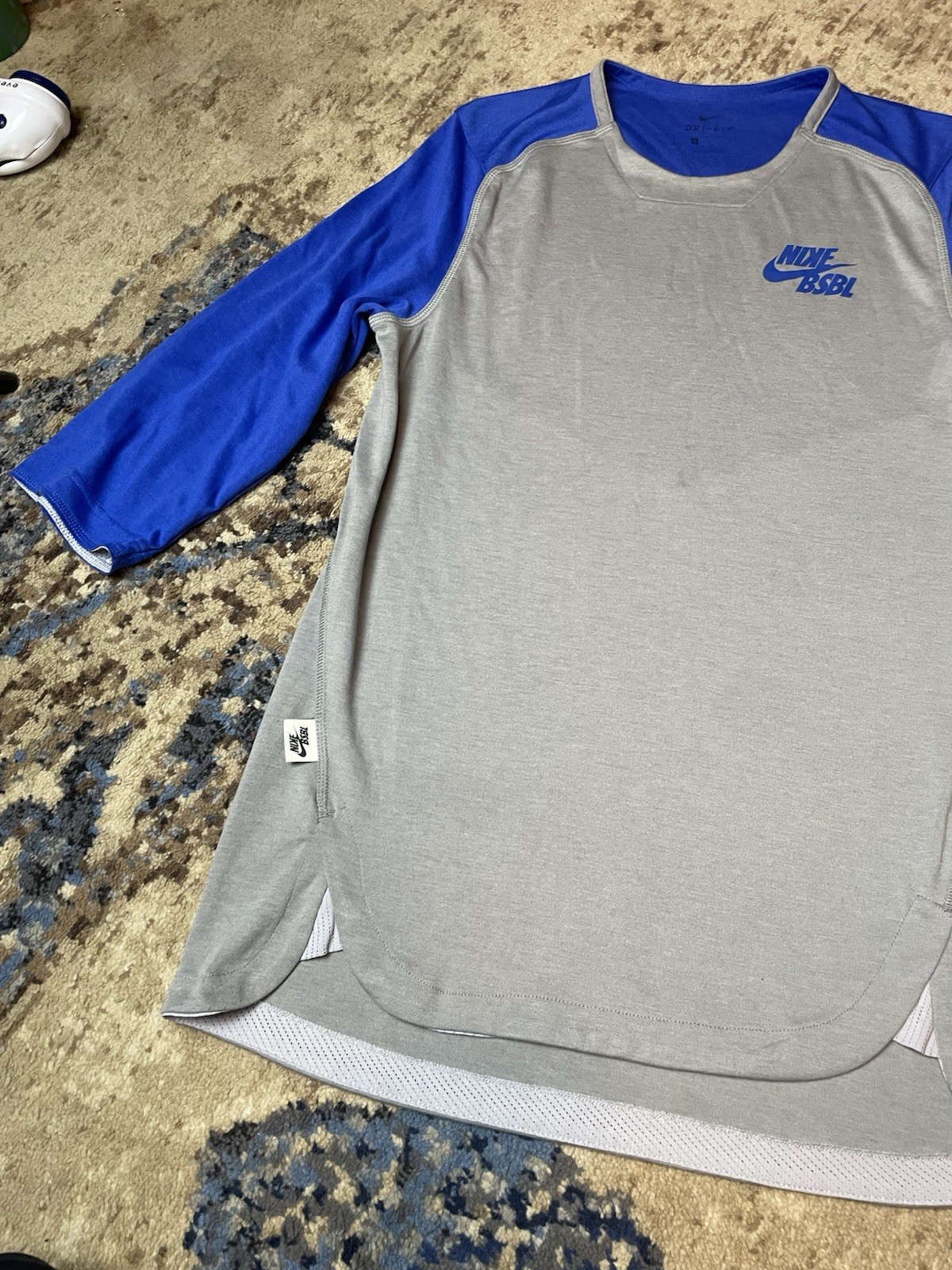 2009 Nike BSBL Baseball Dri Fit Blue Raglan Shirt Size Small Gray Blue gallery