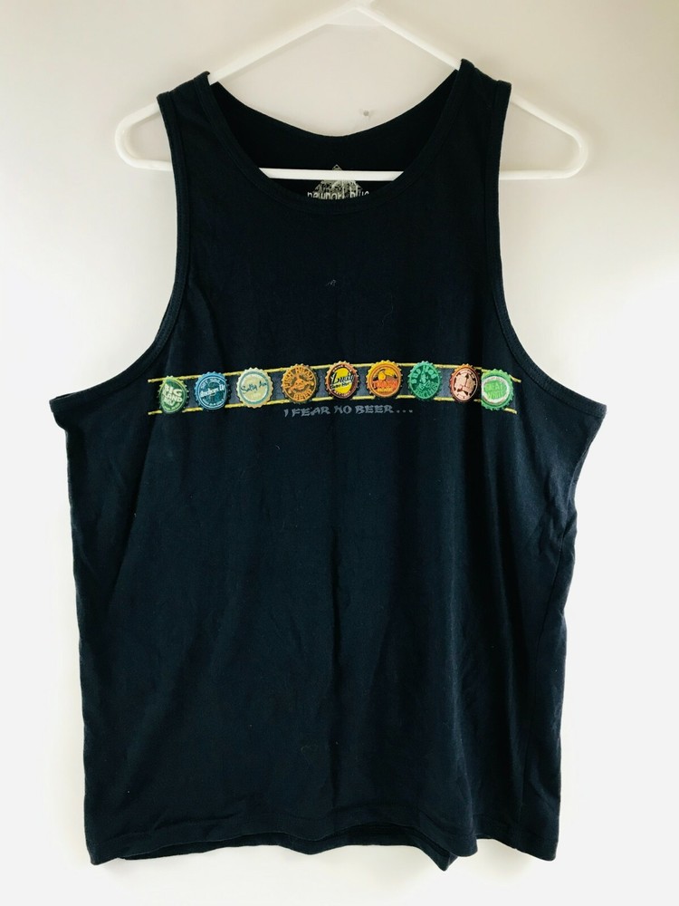 Newport Blue Summer Tank Men's Size Large Black "I fear no beer..." Sleeveless