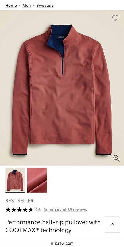 New Mens J.Crew Half Zip Performance Pullover COOLMAX Technology Athleisure M gallery