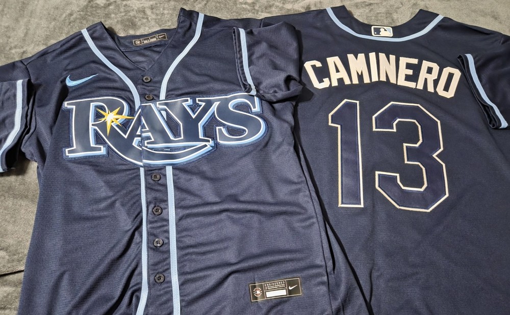 Fast Free Shipping! Small Junior Caminero Tampa Bay Rays Stitched Jersey 13