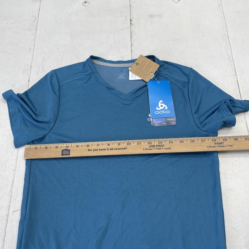 Odlo Shirt Mens Small Blue Short Sleeve F-DRY V-Neck Running Tee Athletic UV30+ gallery