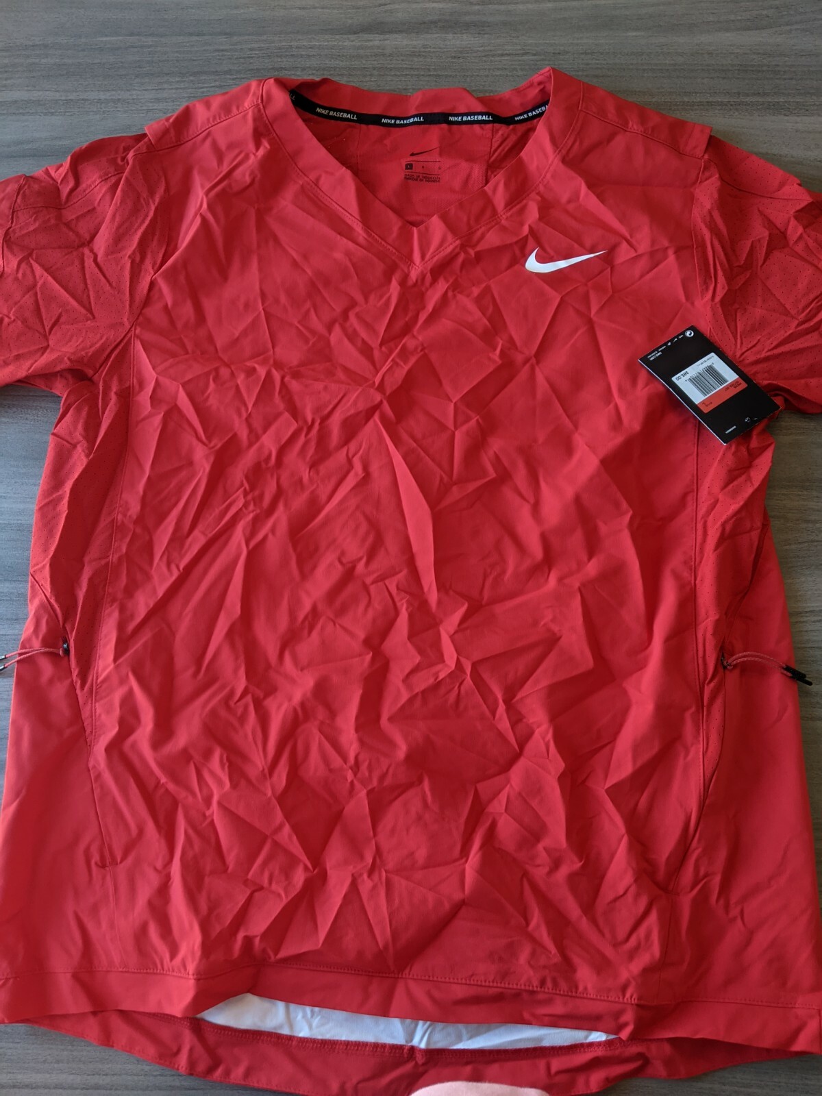 Nike Men Size Large Hot Baseball Pullover Jacket Short Sleeve 897383-657 Red New gallery