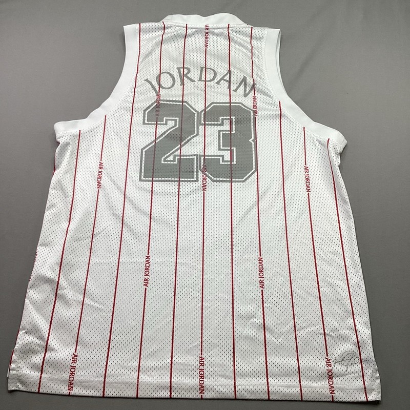 Jordan Essentials Printed Mesh Jersey Men’s M White Red Pinstripe DM1380-100 EUC gallery