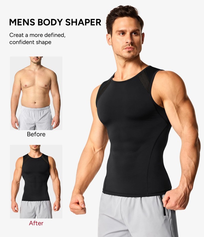 Nebility Men's Slimming Compression Tank Top - Tummy Control Body Shaper Black gallery