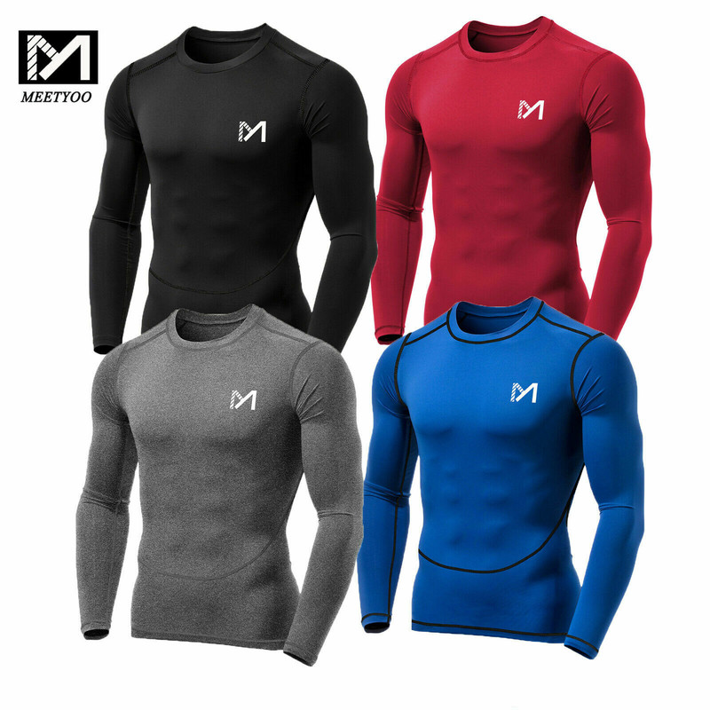 Men's Compression Shirt Long Sleeve Athletic Workout T-Shirts Top Active Sport gallery