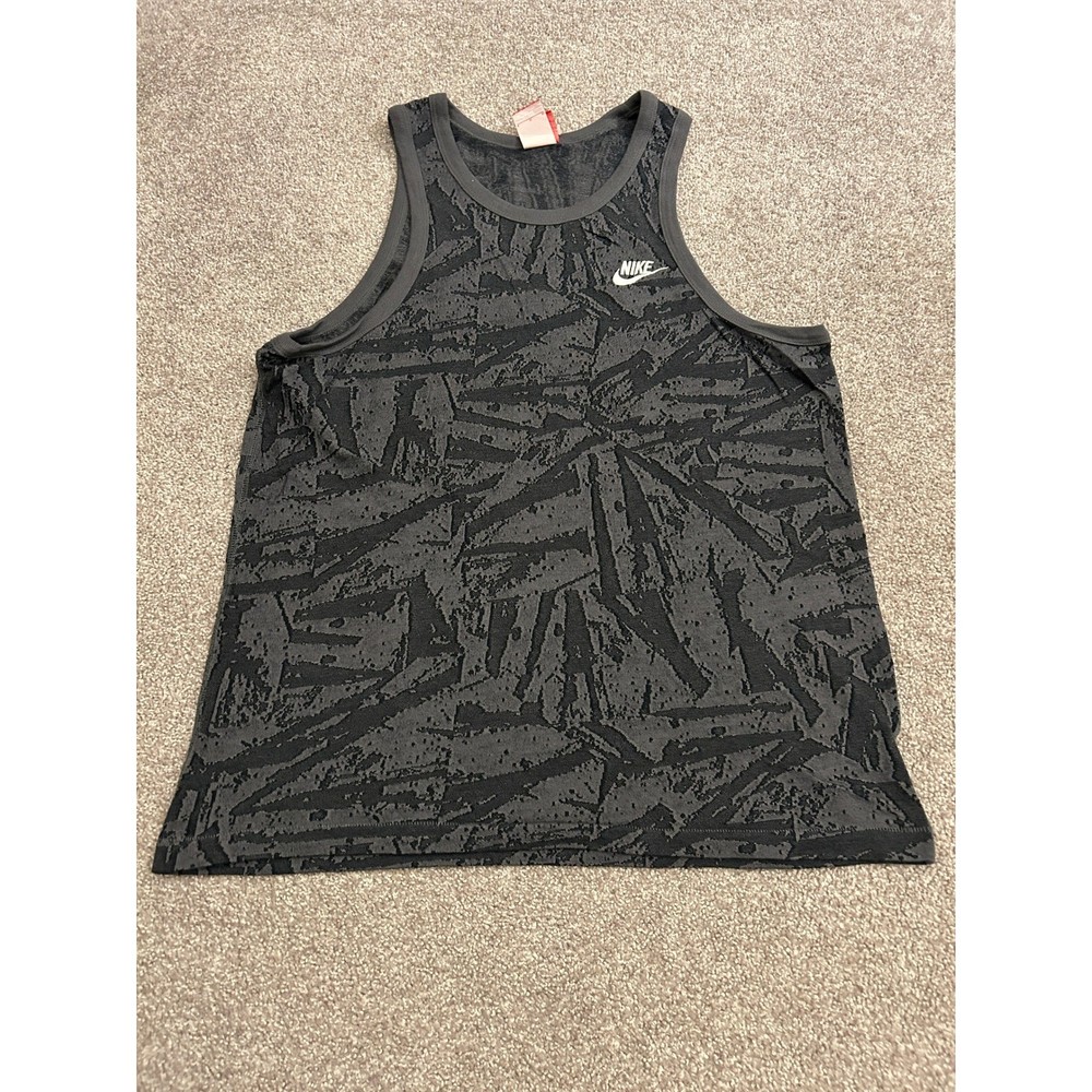 Nike Tank Top Mens Large Gray Black Abstract Sleeveless Excellent Sportswear