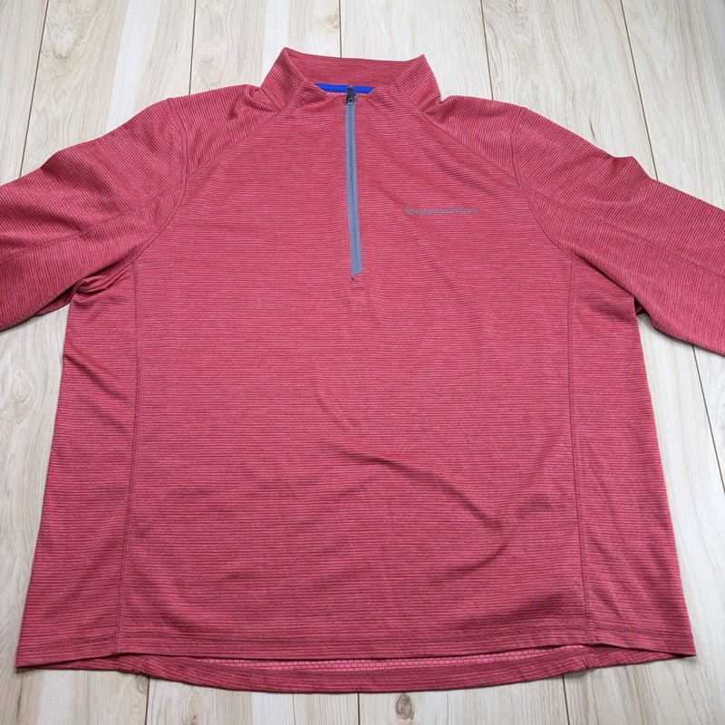 Vineyard Vines Men Performance Striped Sankaty Quarter Zip Sweater Red XXL gallery