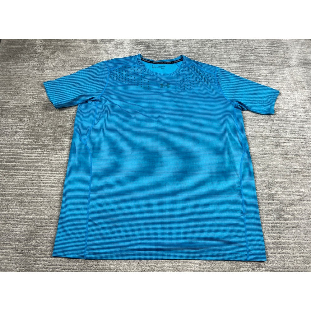 Under Armour Shirt Mens 3XL Blue HeatGear Striped Short Sleeve Athletic Training