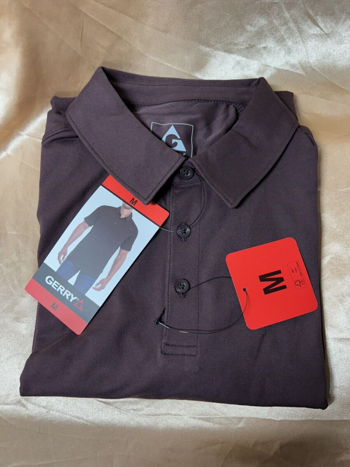GERRY Mens Stretch Moisture Wicking Golf Polo Shirt Burgundy-Wine size MEDIUM gallery