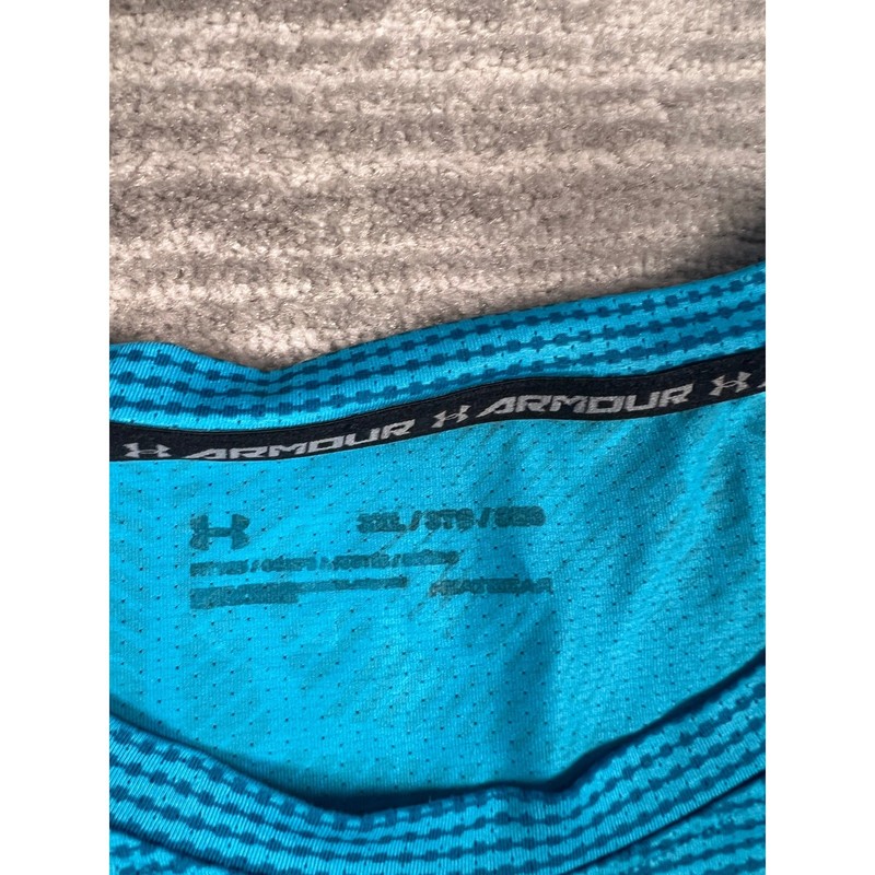 Under Armour Shirt Mens 3XL Blue HeatGear Striped Short Sleeve Athletic Training gallery