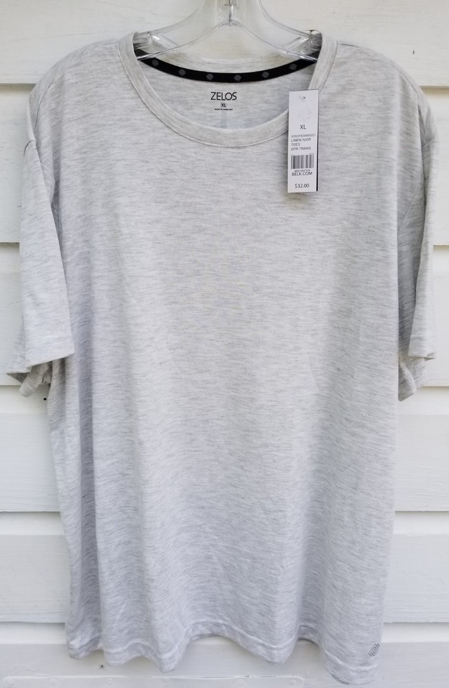 Zelos XL Men's Active Wear Wicking Tee Shirt Ivory/Ash Short Sleeve NWT
