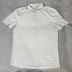 Lululemon Polo Shirt Mens S Evolution Athleisure Gray White Striped Short Sleeve