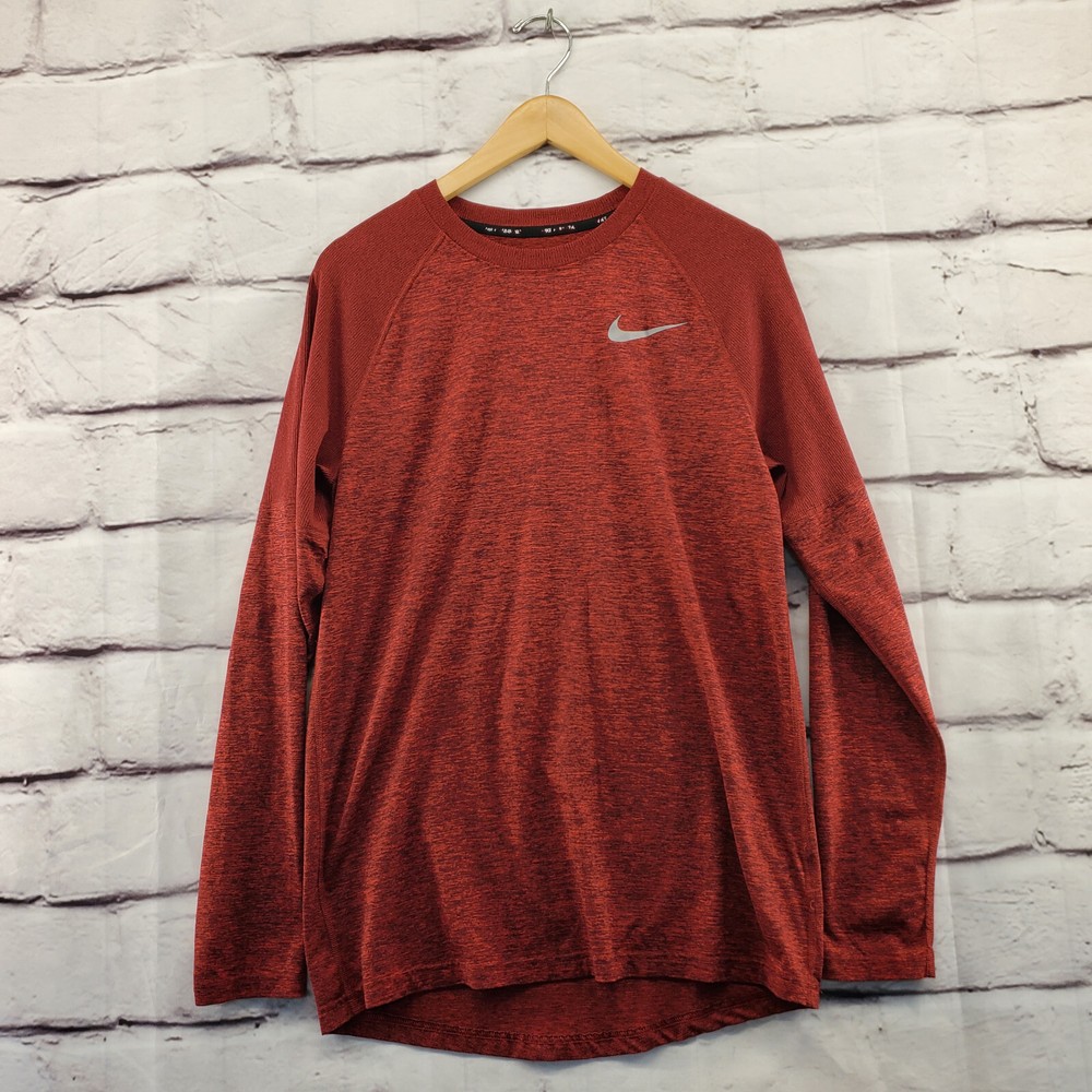 NIKE Top Mens Small Athletic Running Reflective Long Sleeve Red Burgundy