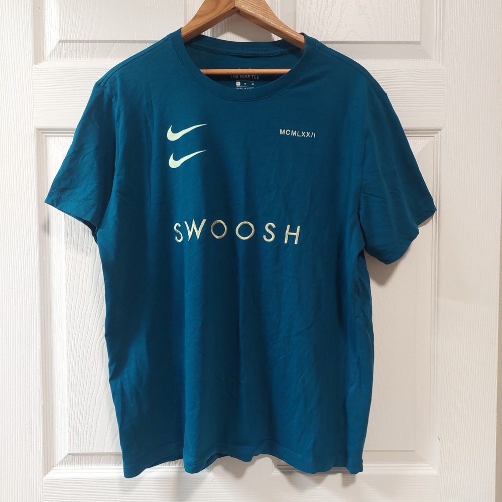 Nike Mens Tee T Shirt Blue MCMLXXII Embroidered Double Multi Swoosh Size XL