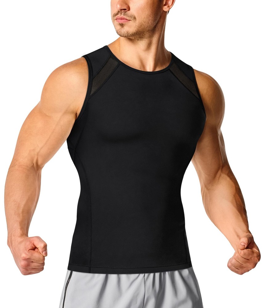 Nebility Men's Slimming Compression Tank Top - Tummy Control Body Shaper Black