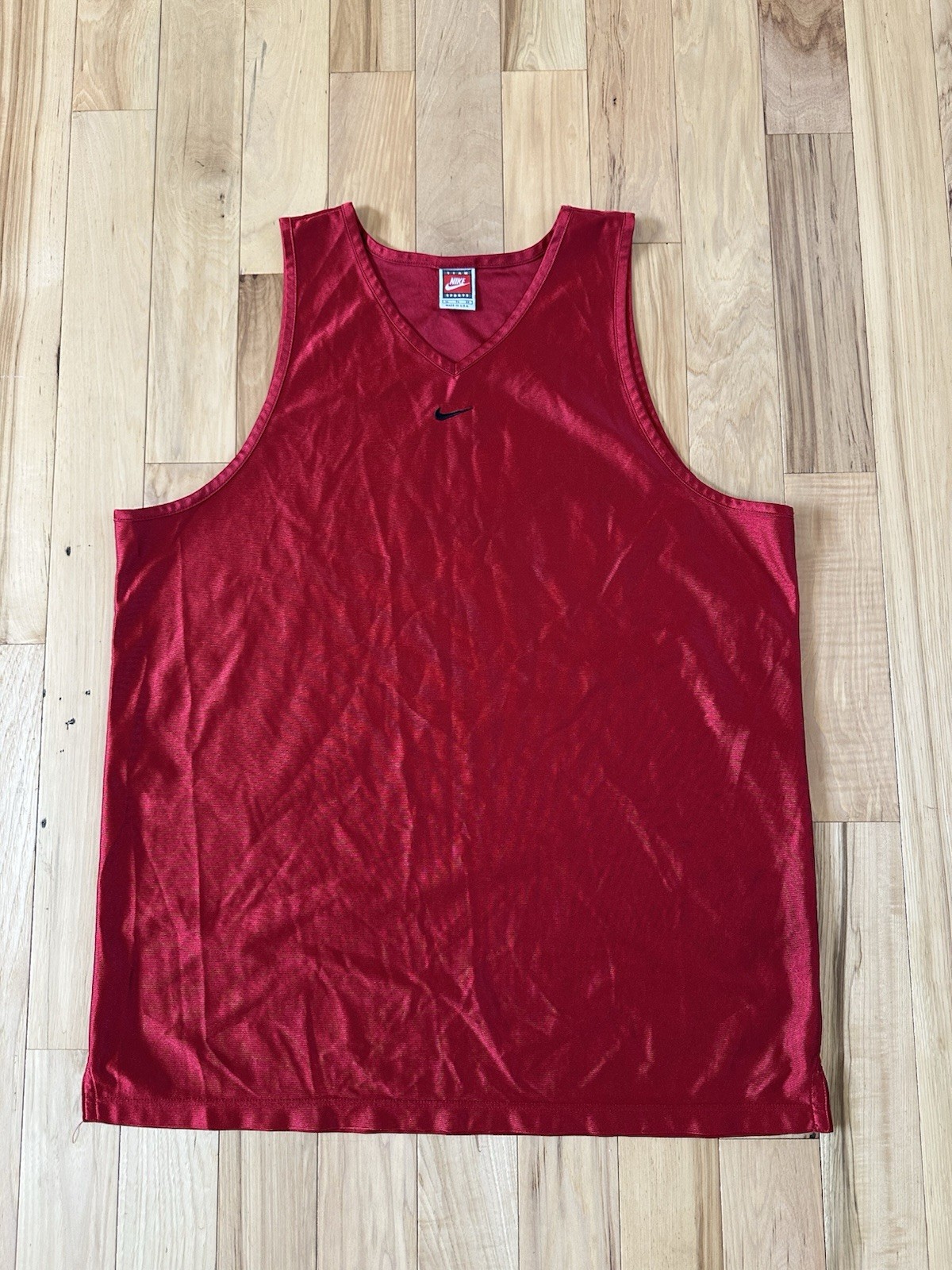 Men's Vintage 90s Nike Dazzle Shiny Silky Tank Basketball Jersey Red XL gallery