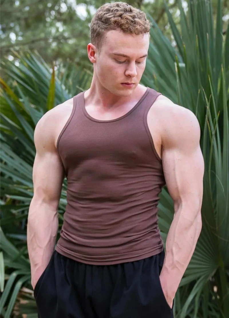 Men's Ice Silk Ribbed Tank Top I-Back Fitness Gym Sports Sleeveless Summer Vest gallery