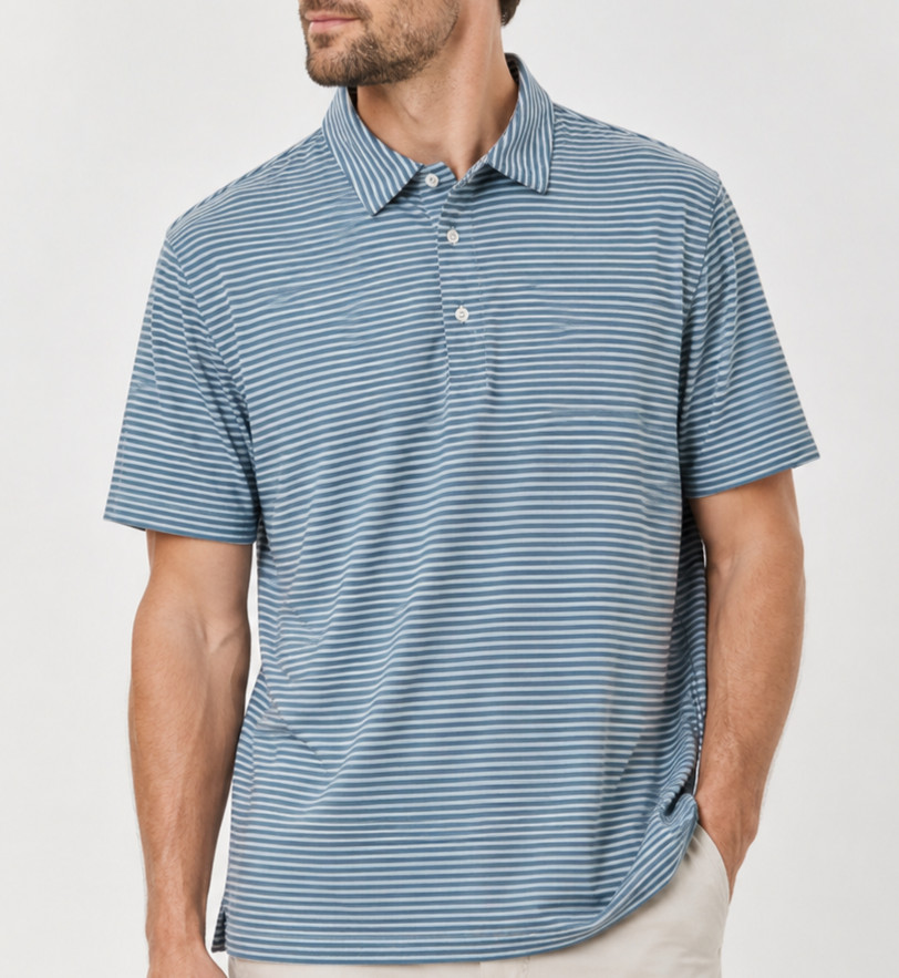 J. Crew Performance Polo Mens XL Blue Light Green Striped Golf Shirt Stretch gallery