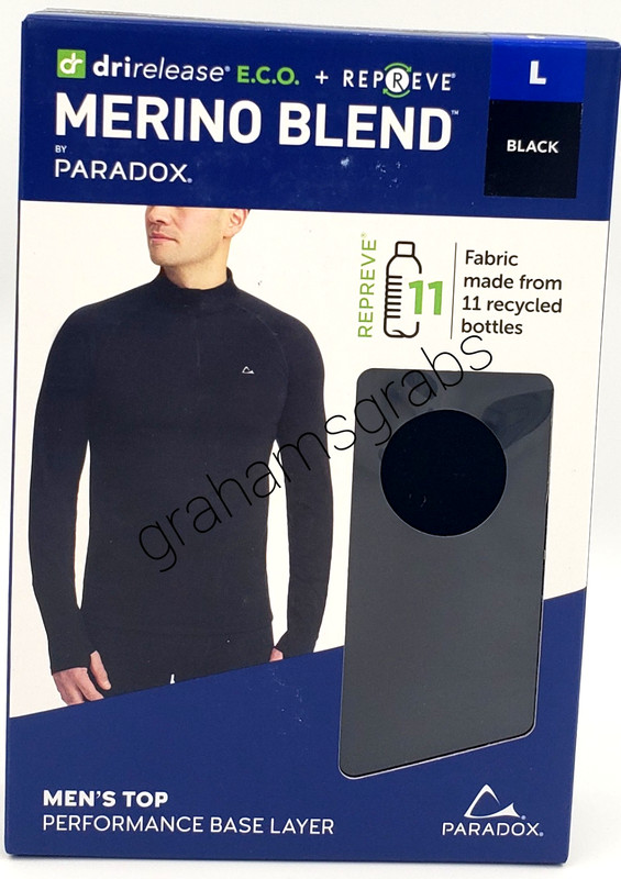 PARADOX MENS MERINO BLEND PERFORMANCE BASE LAYER 1/4 ZIP TOP drirelease M, L, XL gallery