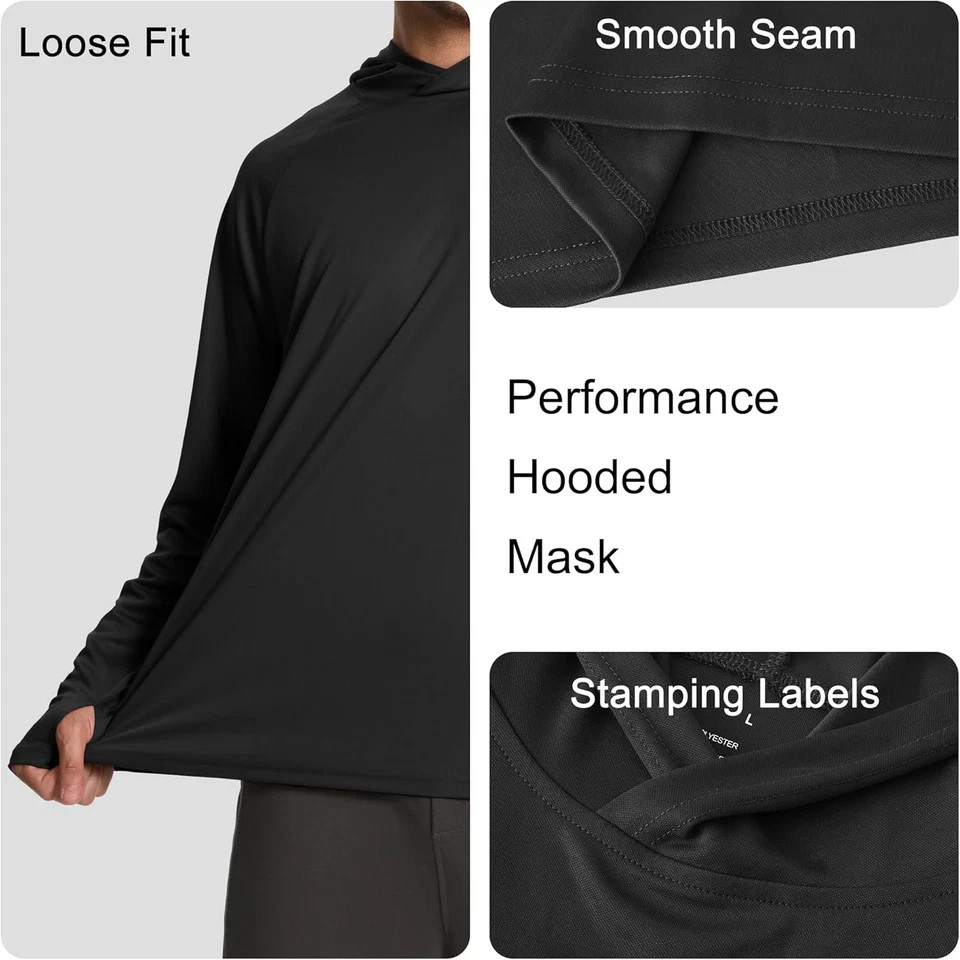 Mens Fishing Hoodie UV Sun Protection Shirts UPF Rash Guard Long Sleeve Shirts H gallery
