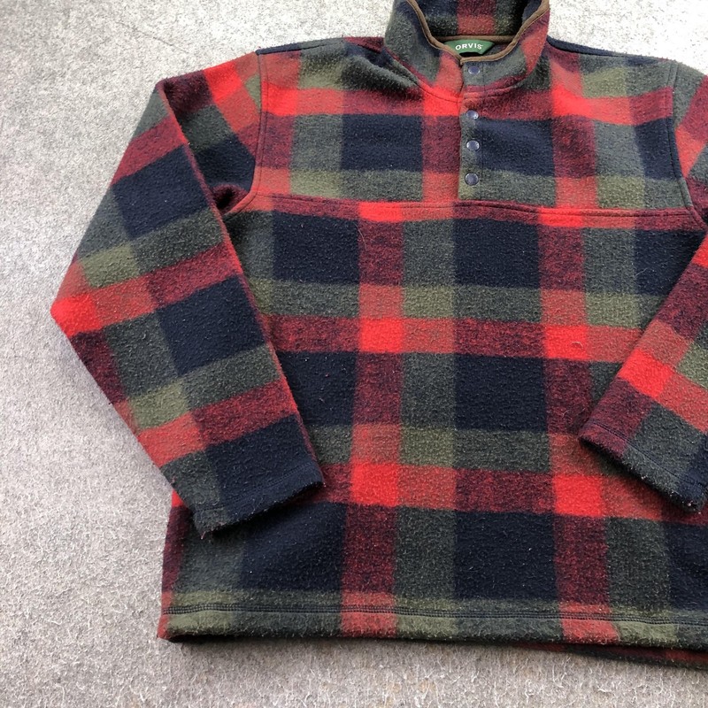 Orvis Pullover Mens Medium Red Plaid Snap Mock Neck Fleece Top Outdoor Thermal gallery