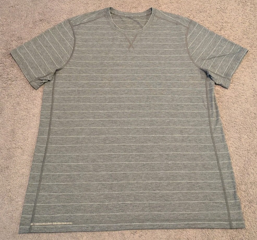 Lululemon Gray White Striped Athletic T-Shirt Men's 2XL gallery