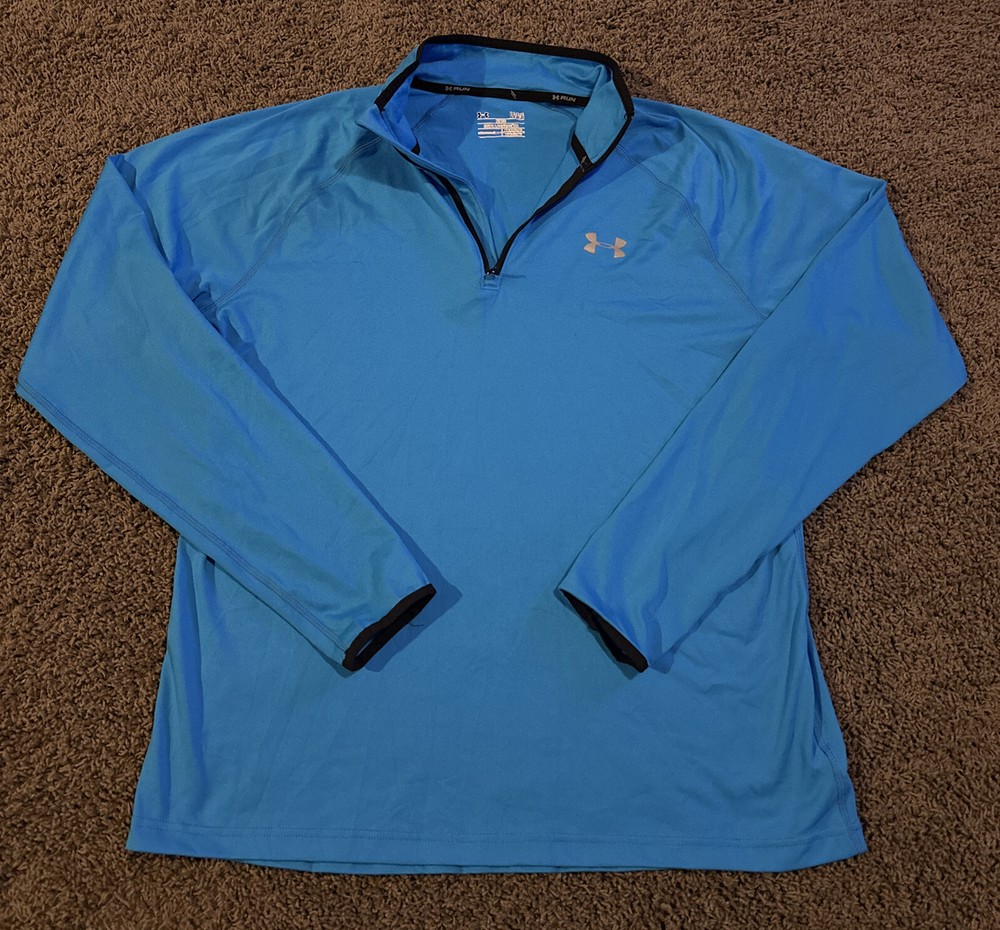 Under Armour Run All Seasons Gear 1/4 Zip Blue Fitted Pullover Size LARGE