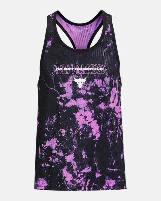 NWT Under Armour Mens Project Rock Mesh Printed Tank Shirt Top- Black/Purple - M gallery