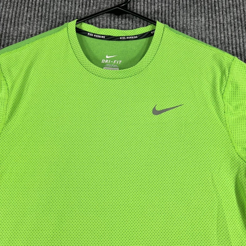 Nike Dri Fit Shirt Mens Small Neon Green Short Sleeve Running Workout Active Gym gallery