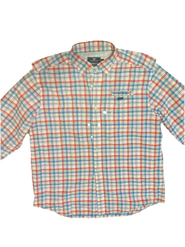VINEYARD VINES HARBOR PERFORMANCE SHIRT LIGHT BLUE RED SEERSUCKER LONG SLEEVE LG gallery