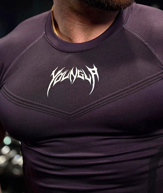 YOUNGLA YLA 'Warrior 4041' Men's Compression SS Muscle T-Shirt M Purple **NIB** gallery