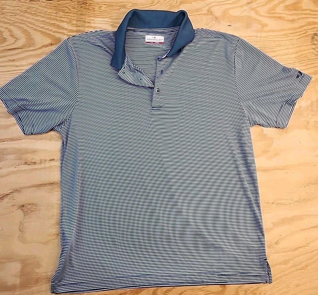 Grand Slam Performance Striped Golf Polo Shirt Mens Large Lightweight Polyester gallery
