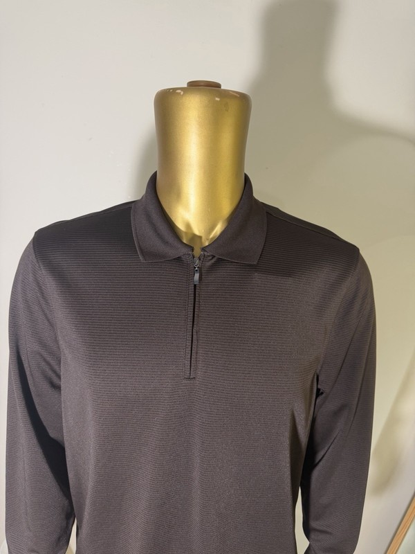 Perry Ellis Men’s 1/4 Zip Long Sleeve Collared Polo, Brown Polyester, M gallery