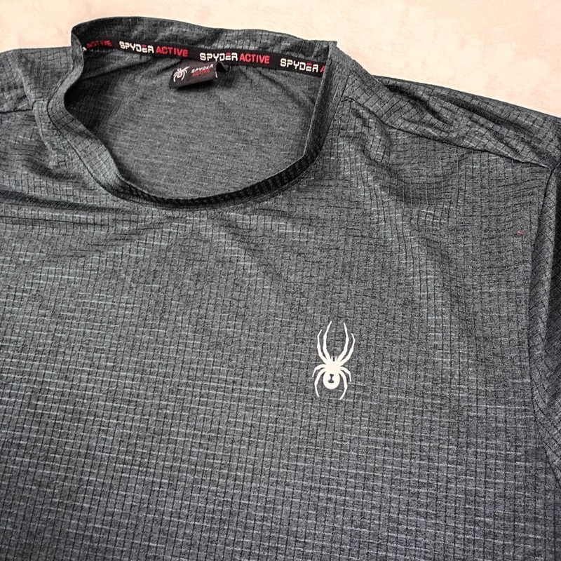 Spyder Active Mens Performance T-Shirt Gray Grid Textured Athletic Top Medium gallery