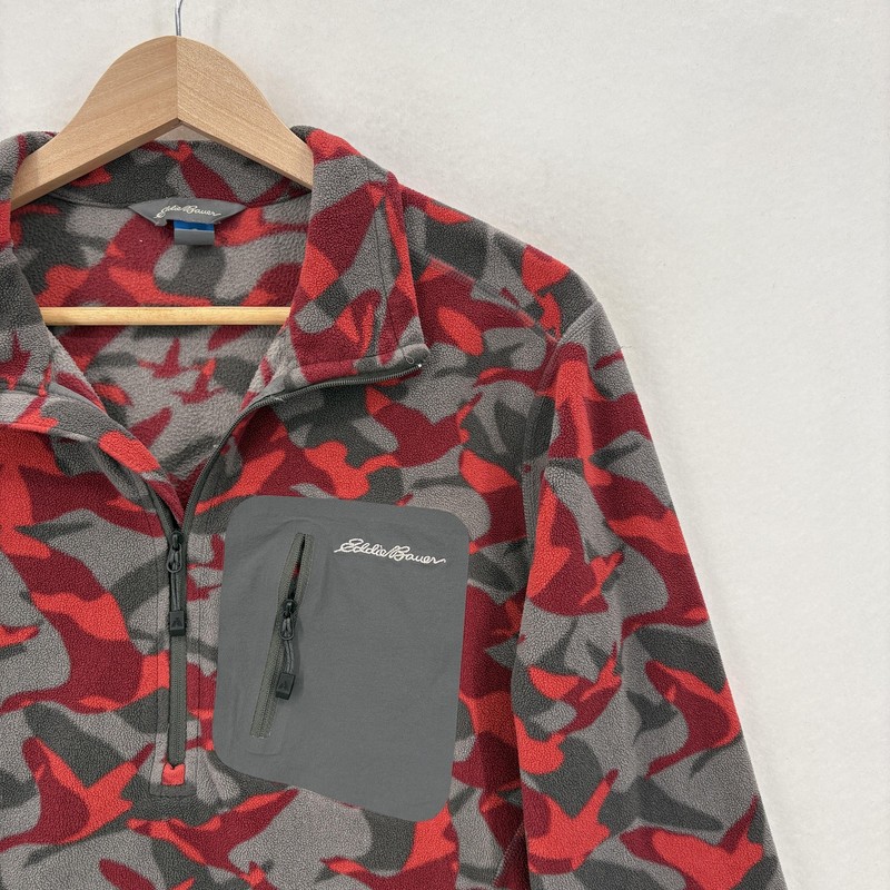 Eddie Bauer First Ascent Fleece Pullover Mens Medium Gray Red Camo 1/4 Zip Camp gallery