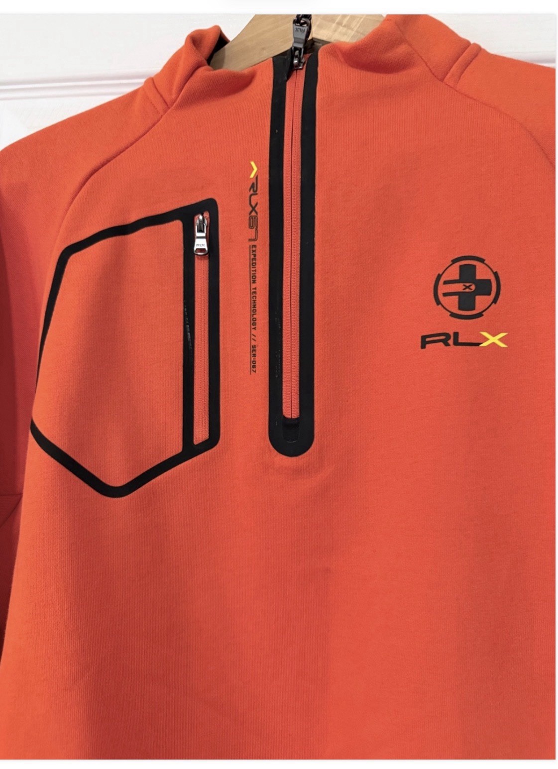 RLX Ralph Lauren Men’s 1/4 Zip Mock Neck Pullover Pockets Orange Brand New Large gallery