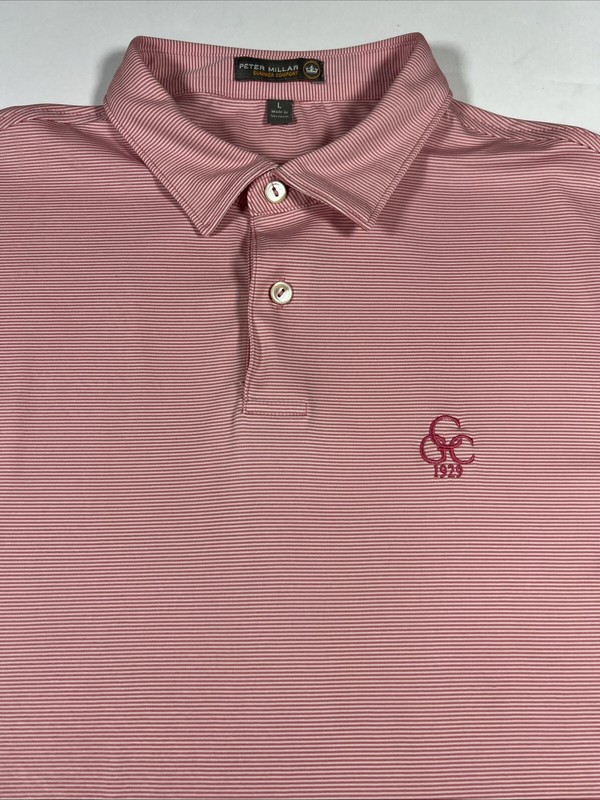 PETER MILLAR SUMMER COMFORT ATHLETIC GOLFING GOLF SHIRT Mens Large Red Striped gallery