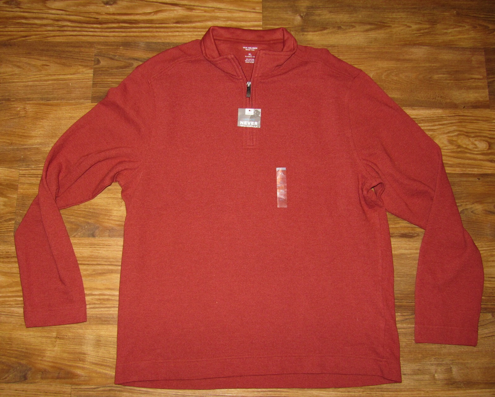 Van Heusen Mens Long-Sleeve 1/4-Zip Heavy Shirt, Ribbed, Red, Size XL, New gallery