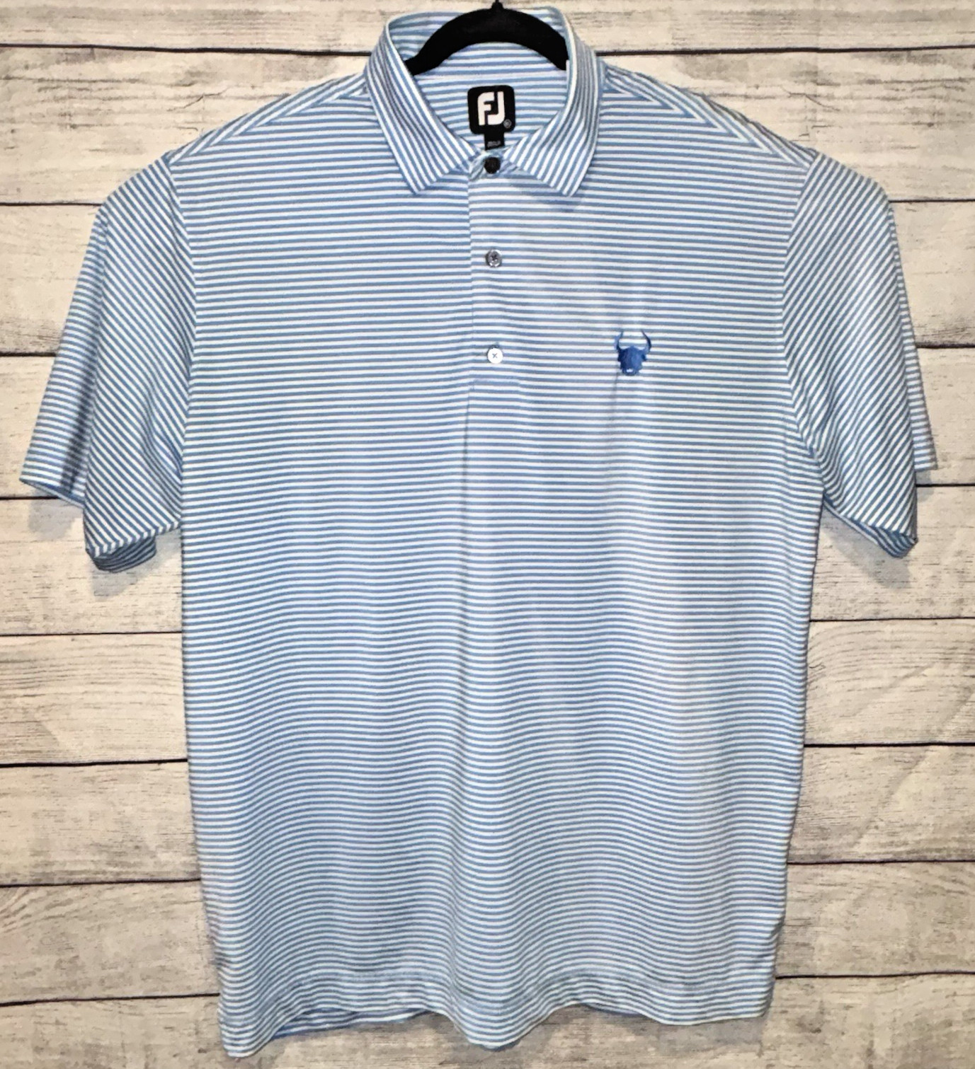 FJ FOOTJOY Golf Polo Men’s XL Blue Stripe · Stretch Performance Bull Logo Shirt gallery