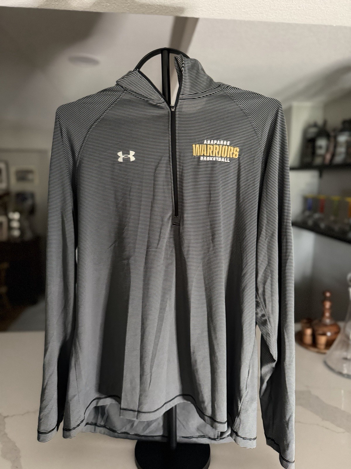 Under Armour HeatGear Men's Warriors Basketball Striped 1/4 Zip Mock Pullover XL gallery