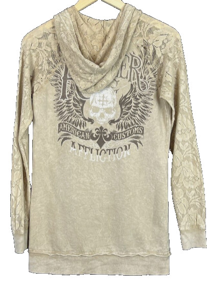 Affliction Hoodie Lace Sleeve Lace up Neckline Pullover Midnight Rambler Small gallery