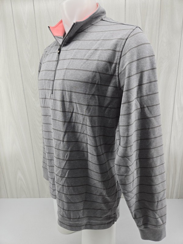 Footjoy 1/4 Zip Golf Performance Sweatshirt Men's XL Gray Striped Pink Collar gallery