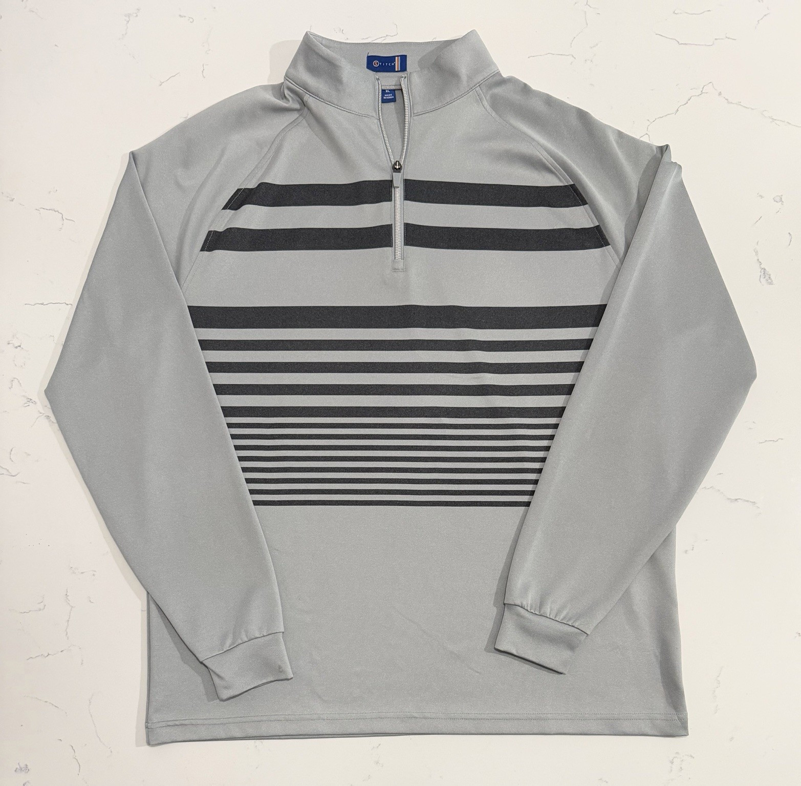 Stitch Golf Quarter Zip Pullover Men’s XL Gray Black Stripe Performance gallery