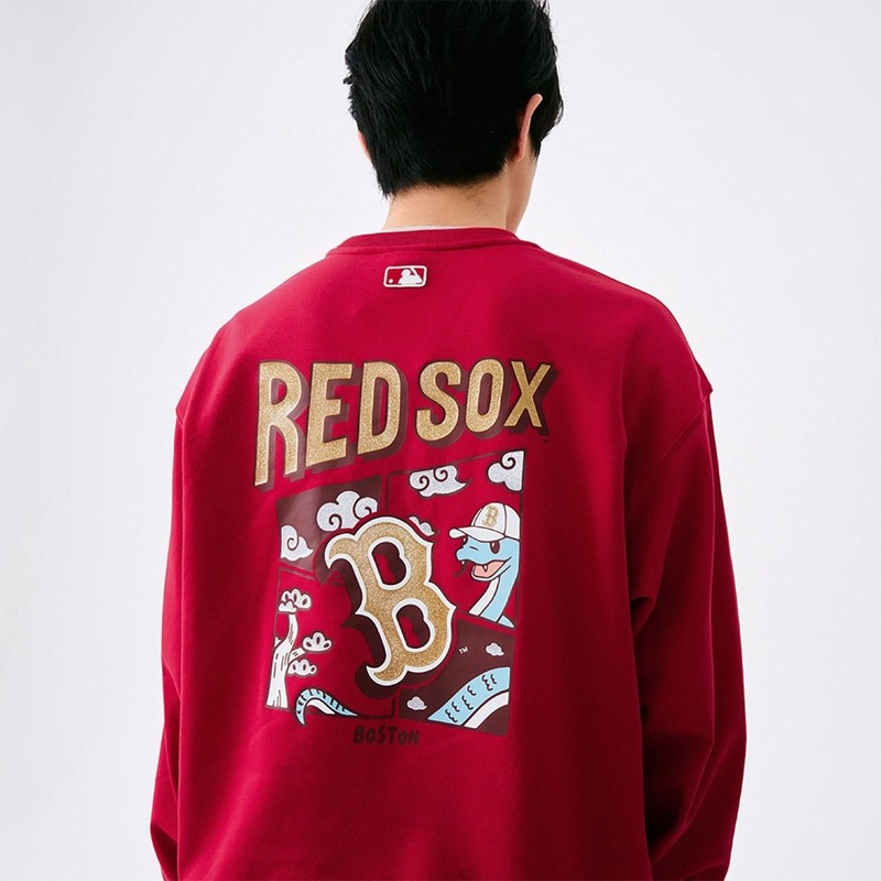 MLB Printed Pattern Solid Color Loose Fit Long Sleeve Sweatshirt Unisex Dark Red gallery