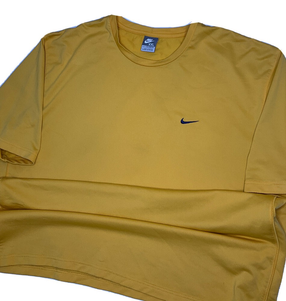 Vintage Nike Shirt Men Sz 2XL Crewneck Tee Embroidered Mini Swoosh Yellow Y2K