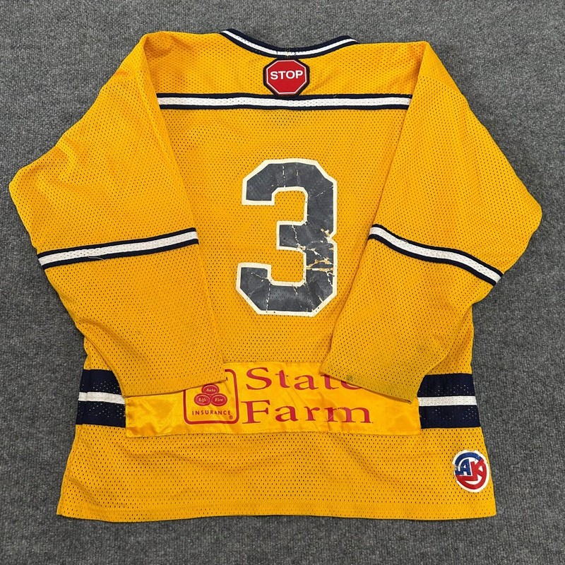 Athletic Knit Hockey Jersey Mens Size L Yellow Buffalo Mesh State Farm Canada gallery