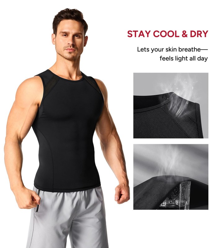 Nebility Men's Slimming Compression Tank Top - Tummy Control Body Shaper Black gallery