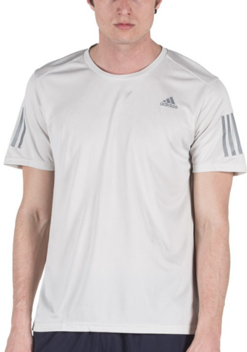 Adidas Men's Light Grey Running Climacool Performance T-Shirt 3-Stripe M