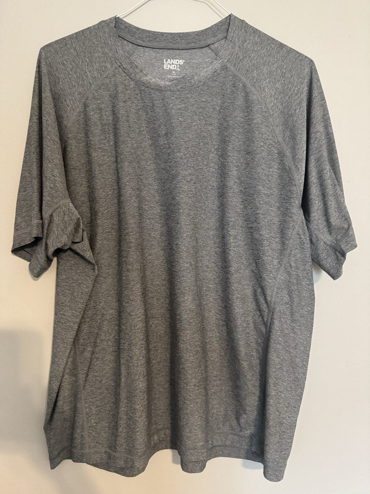 Lands' End Men's Gray Activewear Crew Neck Stretch Tee XL 46-48 Solid